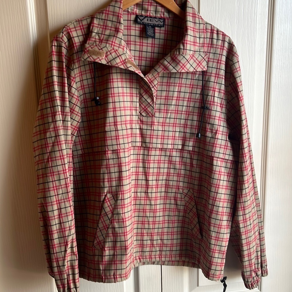 Vintage Red Plaid Pullover Rain Jacket | Size Medium